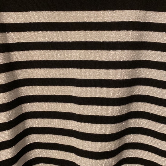 Alfred Dunner Black and Metallic Silver Striped Top with Embellished Neckline - Picture 3 of 5